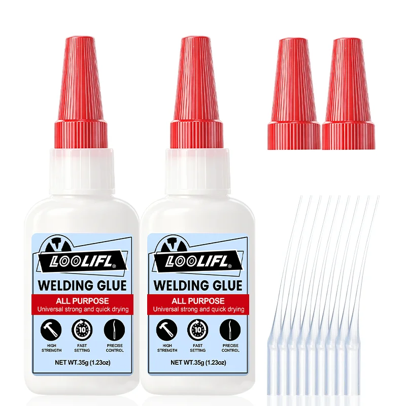 LOOLIFL Welding Glue All Purpose High Strength Fast Setting Super Adhesive with Precision Nozzles for Metal Plastic Wood Ceramic