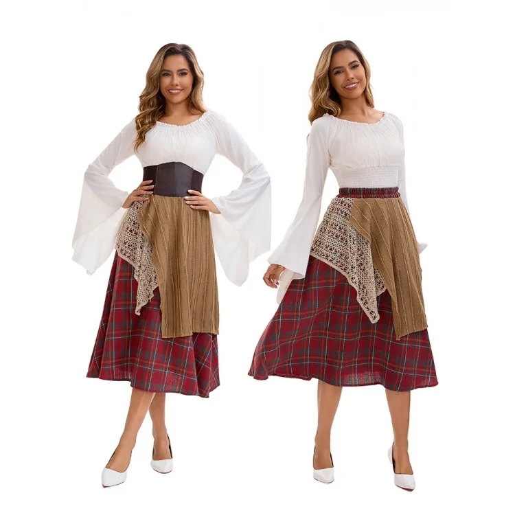 تنورة أداء الهالوين بتصميم ياباني عتيق، تنورة طويلة منقوشة فنية غير منتظمة بطول f، زي المسرح العرقي