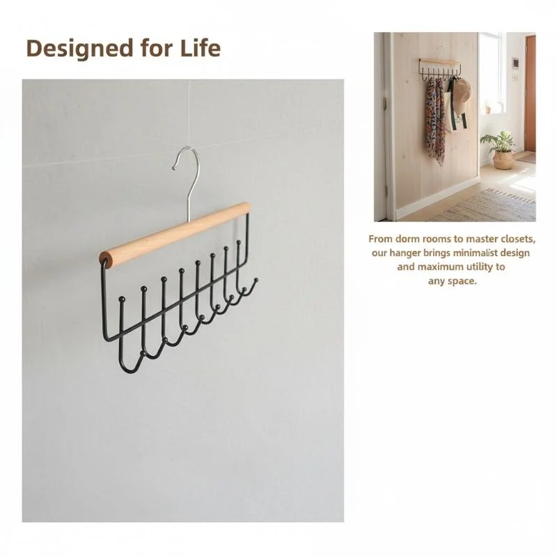 New 1pc Versatile Wooden Hat Organizer Rack With Hooks Caps Belts Ties Storage Space-Saving Home Retail Display Clothes Storage view 4