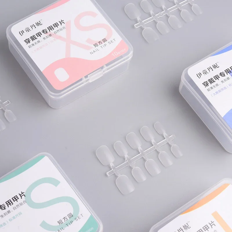 100 unids/caja uñas postizas transparente prensa en cobertura de uñas puntas de uñas postizas forma corta gota de agua pegatina completa para uñas