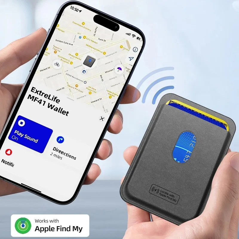 محفظة جهاز مكافحة خسر Find My المدمج في Find My Location Wallet Tracker Tag لـ 12/13/14/15/16/17 مع إعادة الشحن اللاسلكي