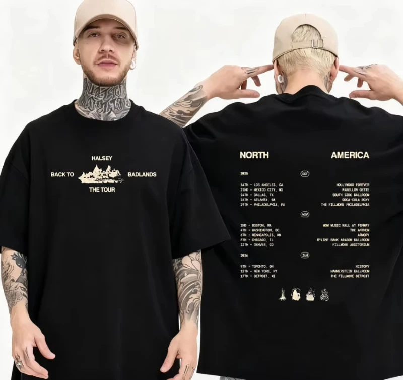 رحلة Halsey العودة إلى الأراضي القاحلة الرجالية الصيفية Harajuku القطن س الرقبة قصيرة الأكمام تي شيرت مشجعي موسيقى البوب هدية معطف فوقي #1