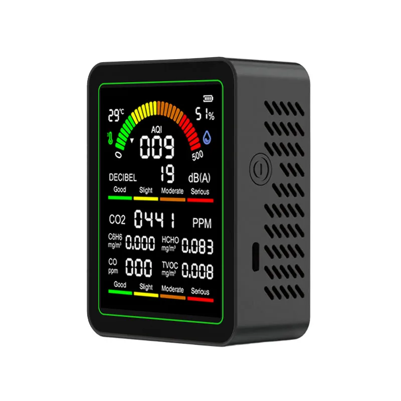 9 In 1 Air Quality Monitor PM2.5 Formaldehyde Detector With Noise Meter Temperature Humidity LCD Display For Home Office
