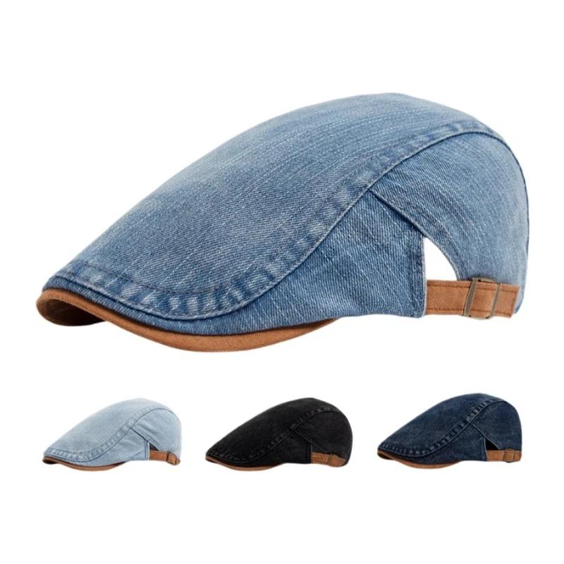 Retro Washed Short Brim Beret Hat, Adjustable Back Buckle Flat Cap, Multi‑Color Optional Casual Hat for Outdoor Travel