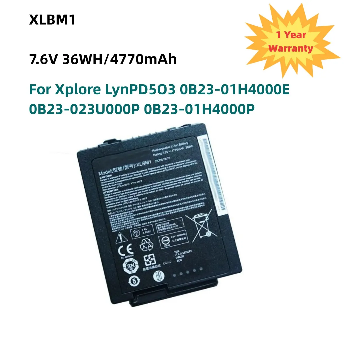 XLBM1 7.6V 36WH/4770mAh Laptop Battery For Xplore LynPD5O3 0B23-01H4000E 0B23-023U000P 0B23-01H4000P 2ICP6/74/70