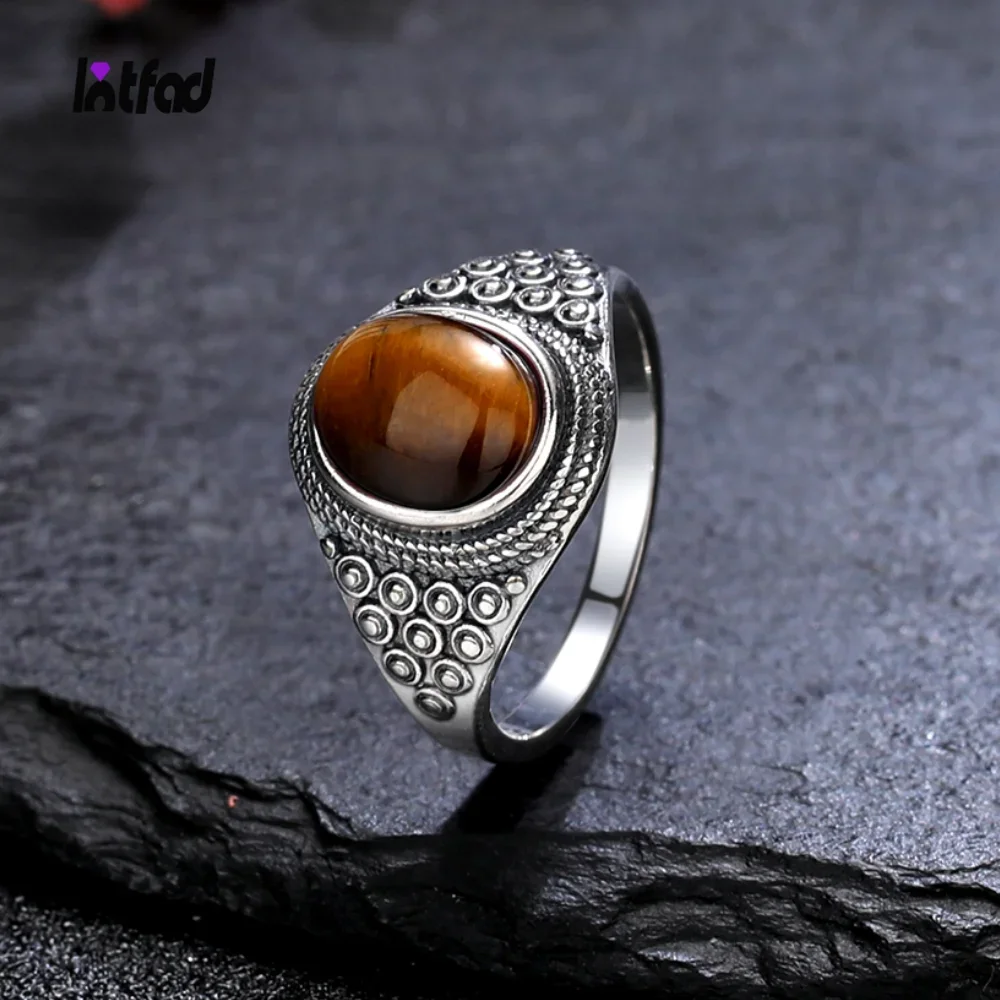 

New 925 Sterling Silver Ring Oval Tiger's Eye Rings for Women Luxury Rhodochrosite Gemstone Jewelry Party Gift Wholesale