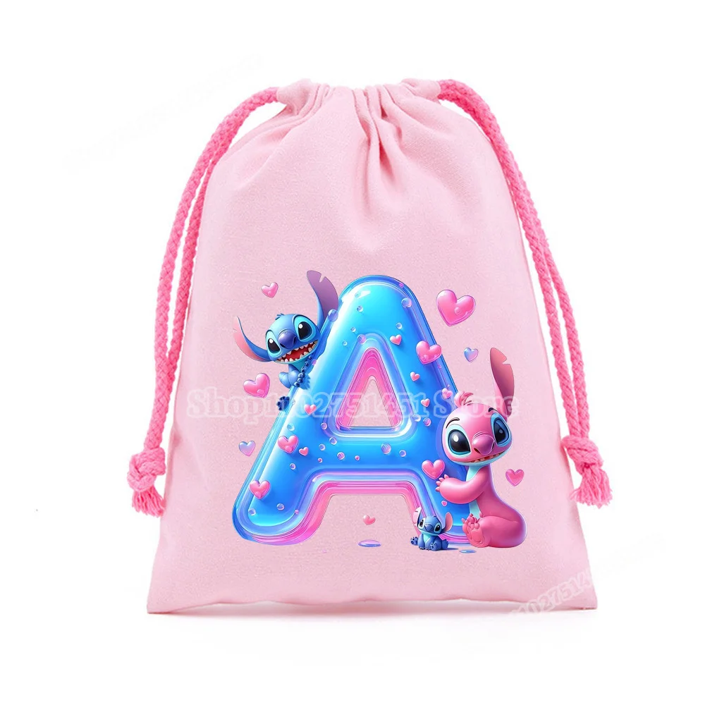 Disney Stitch Lettre A-Z Imprimer proximité wstring Sacs pour Enfants Bol Piazza Chaîne Poudres De Rangement Rose Poudres ixFaveur Cadeau Sac Coton