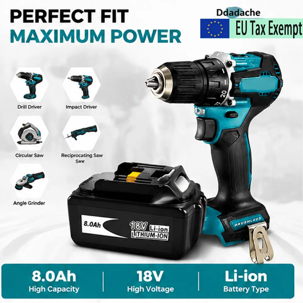 Wiederaufladbarer 18V 8000mAh Werkzeugakku Ersatz für Makita BL-Serie BL1815 BL1830 BL1840 BL1860, ausgestattet mit 4A & 6A Akkuladegerät