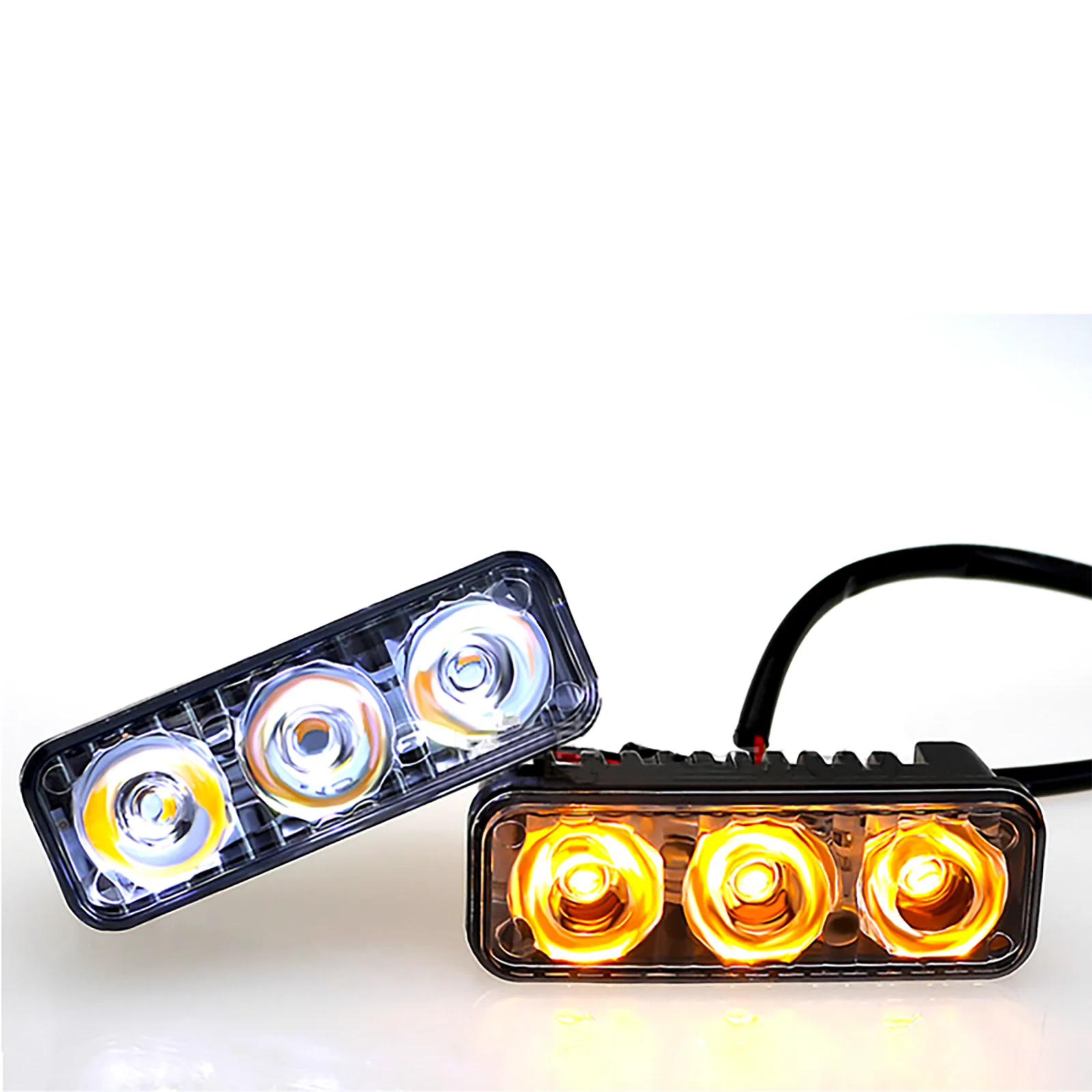 2Pcs 3 LED DRL Daytime Running Light White Amber Turn Signal Universal Grille Bumper Kit for Truck SUV 12V
