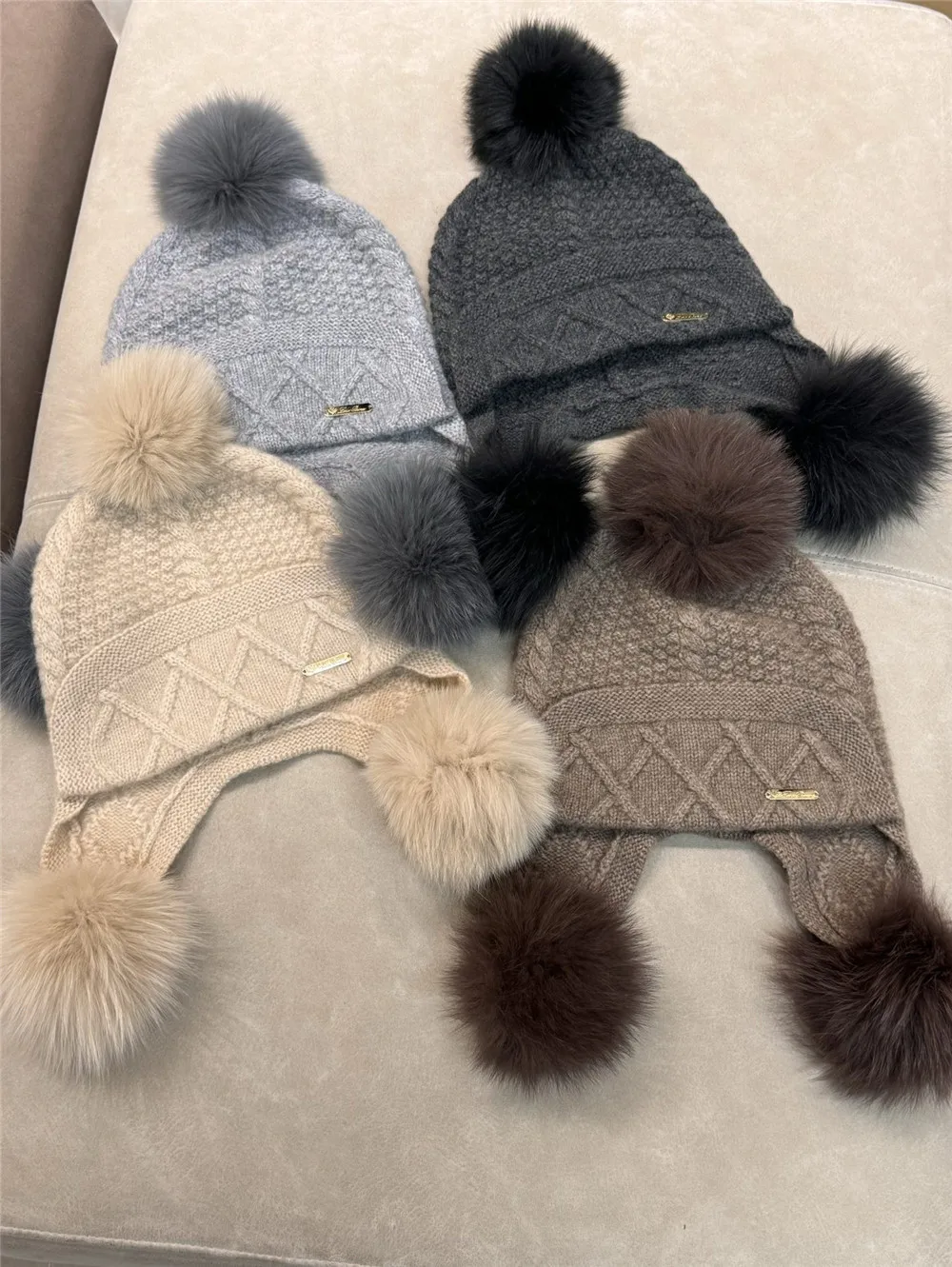 Women's New Cashmere Hat Winter Warm Knitted Earmuffs Cap High Quality