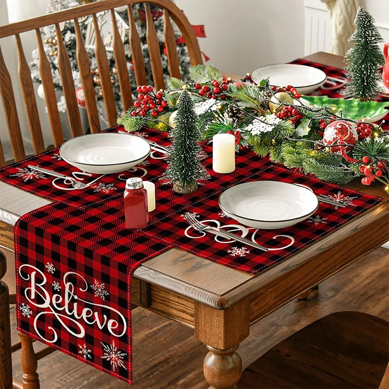 4PCS Christmas Tree Snow Christmas Placemat Winter Placemat Kitchen Dining Decoration