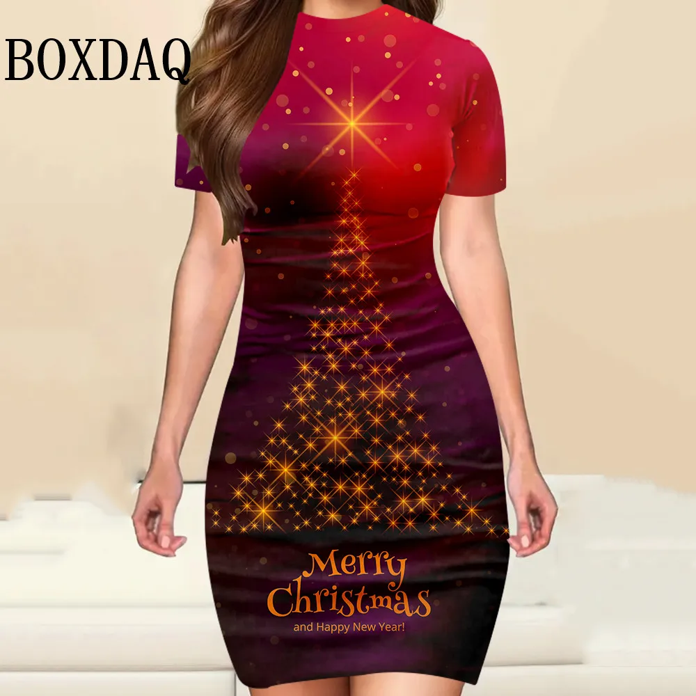 Christmas Tree Party Mini Dresses For Women 2025 New Summer Clothing Casual Slim Fashion Sexy Bodycon Package Hip Dress Vestidos