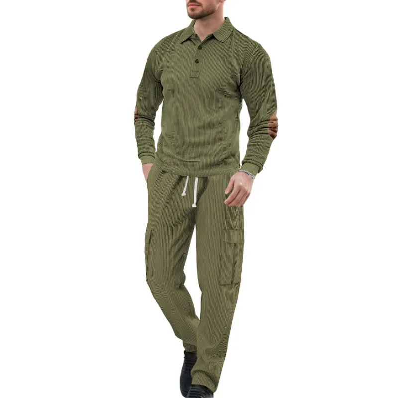 Casual Sports Lapel Long Sleeve Two-piece Men's Loose Solid Color Work Suit