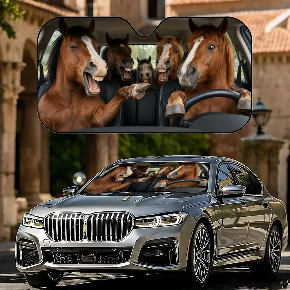 Horse Funny Sun Visor Universal Car Windshield Sunshade - Foldable UV Block for Heat Insulation lightweight