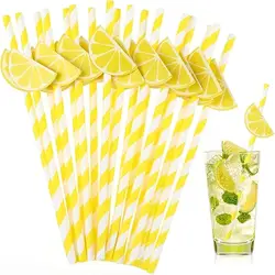 100pcs paper straw yellow&white striped non-soggy for drinks wedding birthday decoration cocktail soda shakes drinkware bulk-6mm