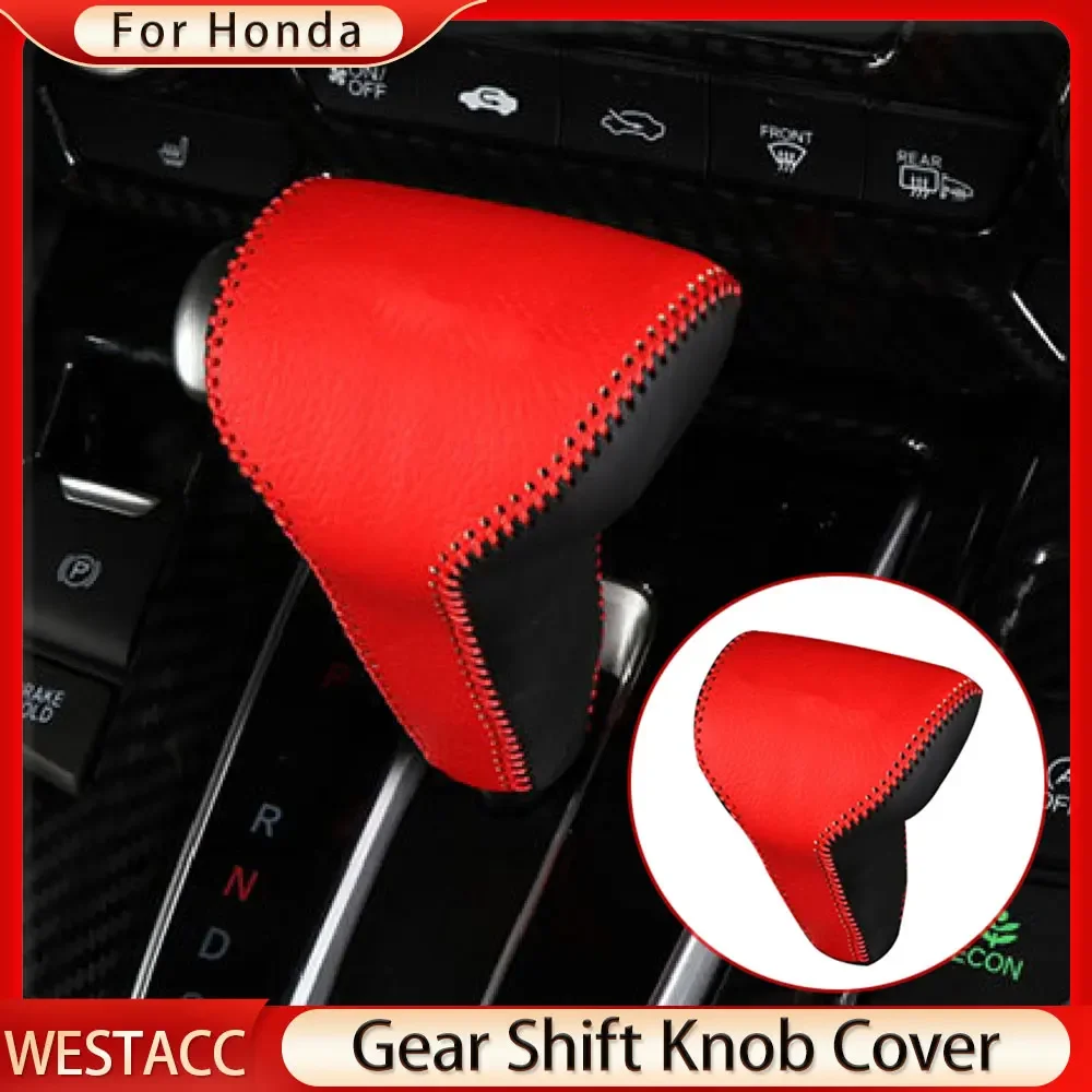 Genuine Leather Car Gear Head Shift Knob Cover Case Gear Shift Collars for Honda Crv CRV CR-V 2017 - 2021 LHD Accessories