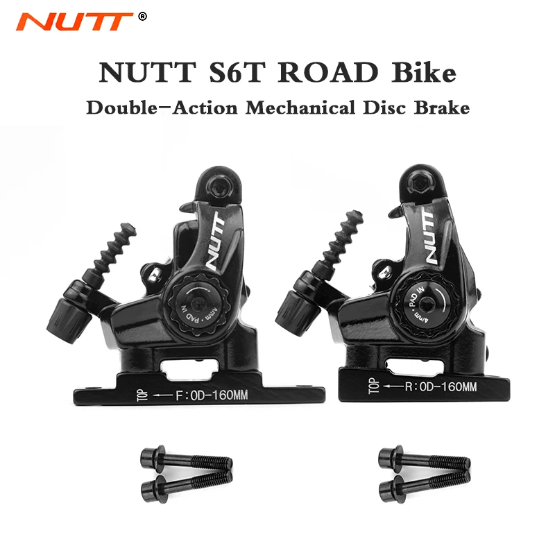 NUTT S6T Road Bike Line Pull Disc Brake Caliper Front Rear 140/160mm Flat Mount Mechanical Disc Brake G3 HS1 Rotor Bicycle Parts