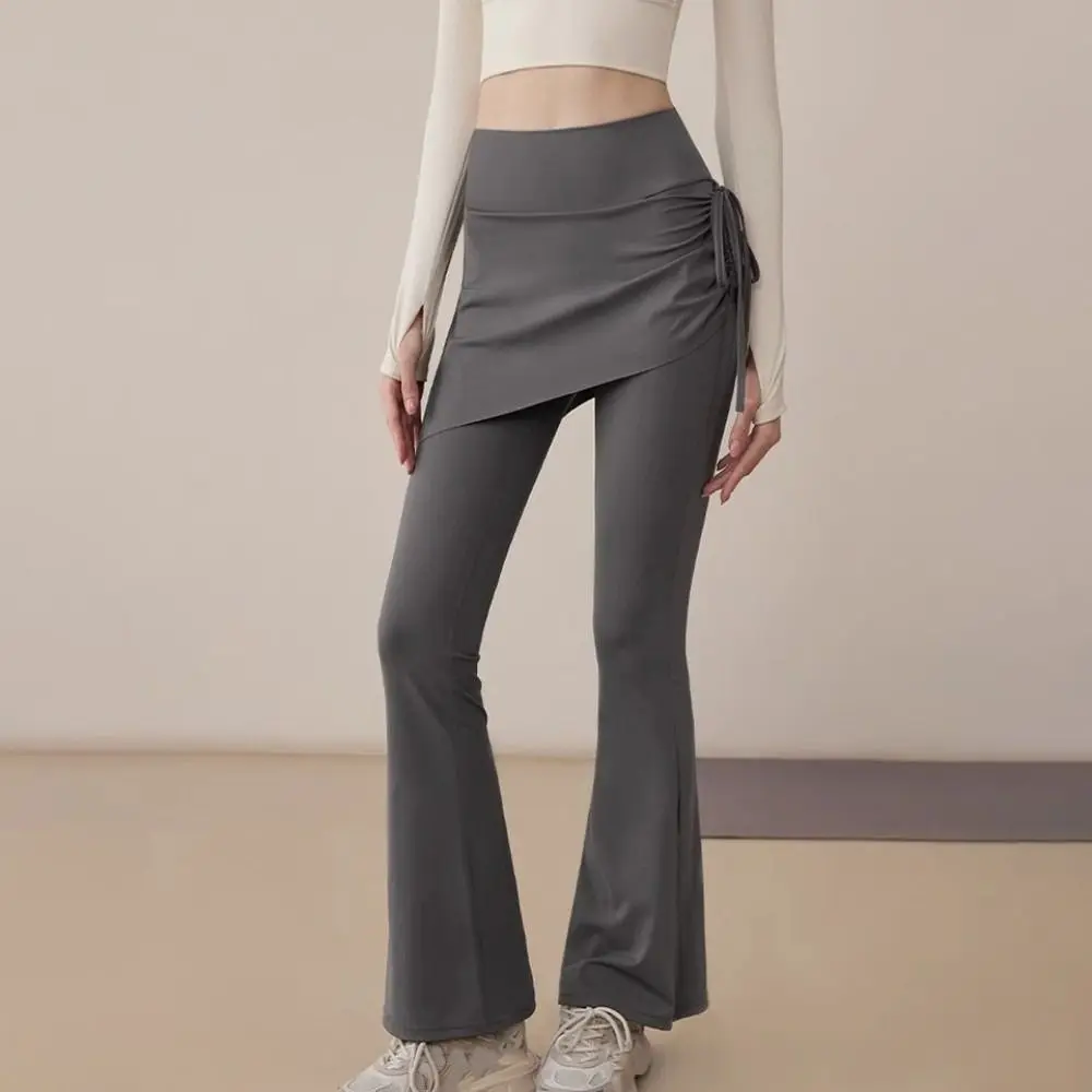 Frauen Strumpfhosen Rock Design Fitness Leggings 2-in-1 Flare Saum Sport Leggings Kordelzug Enge Sport Yoga Hosen Übung