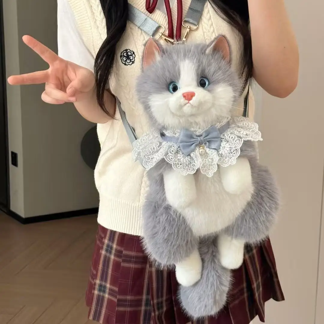 Simulatie Bib Ragdoll Kat Knuffel Schattig Knuffeldier Realistisch Kitten Pop Babyslaapkussen Zacht Kinderspeelgoed voor Meisje Cadeau