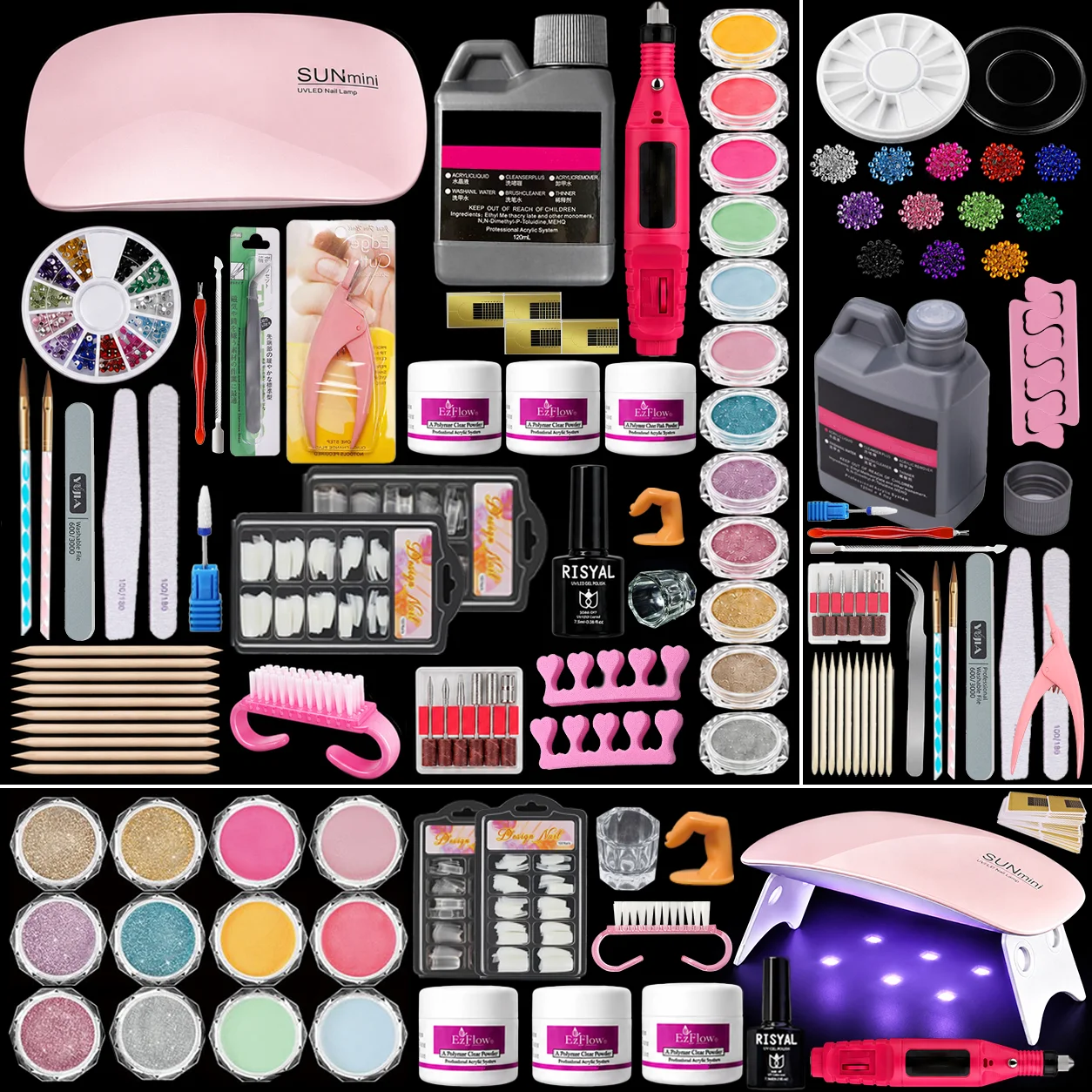 Professional Acrylic Nail Kit with Electric Nail Drill, Salon Supplies Set with UV Lamp, Acrylic Liquid Powder, 200 Tips, Practice Finger, Ceramic Bit, Manicure Tools for Nail Tech, Wholesale