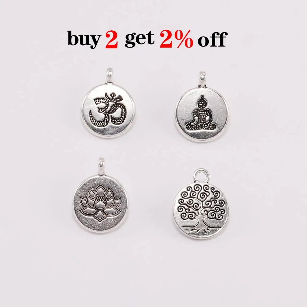 10pcs/lot Antique Chakra Charm Yoga OM Buddha Lotus Charm Pendants For Diy Jewelry Making Findings Bracelet Accessorie