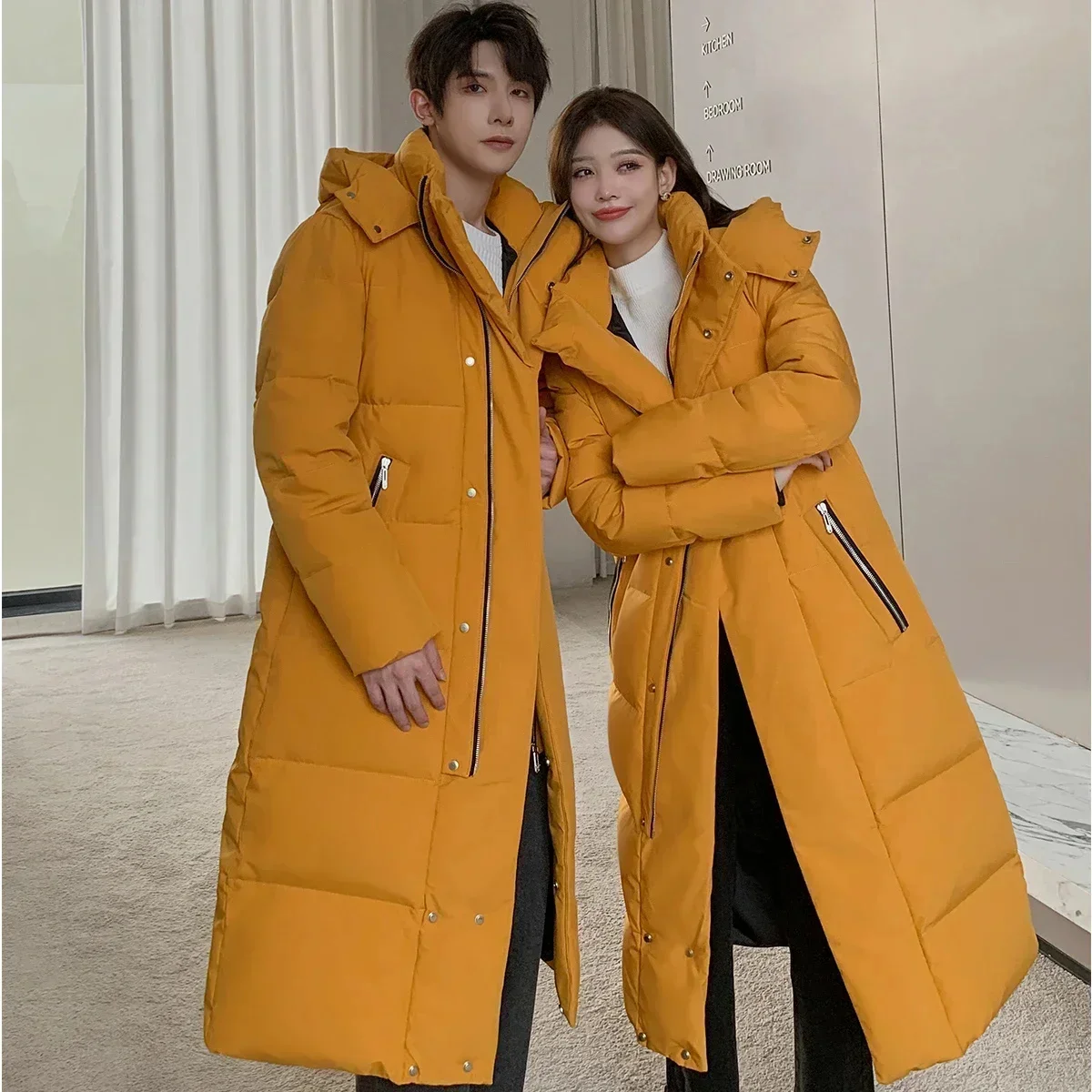 Long down jacket men's super long over the knee new couple wear winter loose large size mid-length coat women