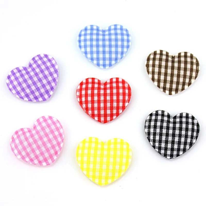 70 pz 2.5*3cm carino tessuto scozzese cuore imbottito Appliques per fai da te copricapo tornante artigianato giocattoli cottura decorazione accessori