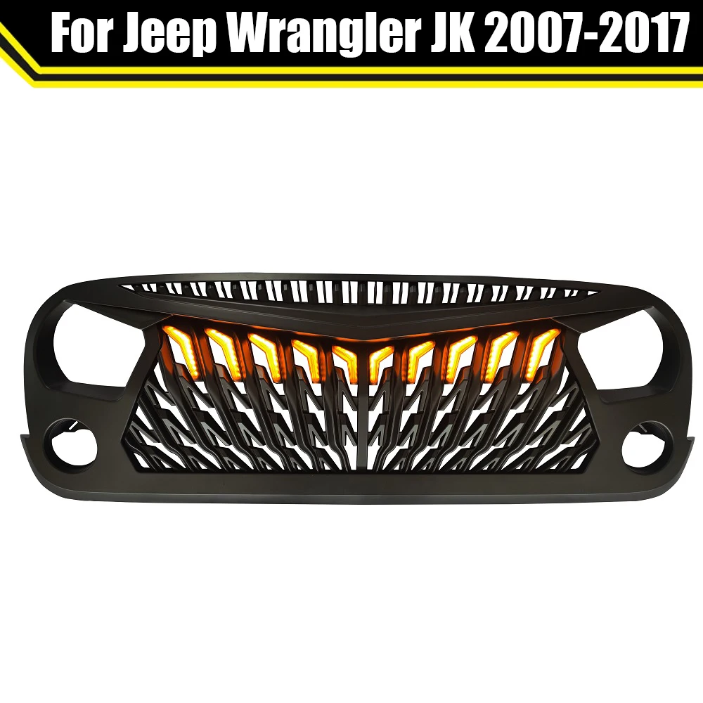 

Factory Car Accessories Painted Grilles Upper Racing Grills Front Hood Bumper Grill With Light For Jeep Wrangler JK 2007-2017