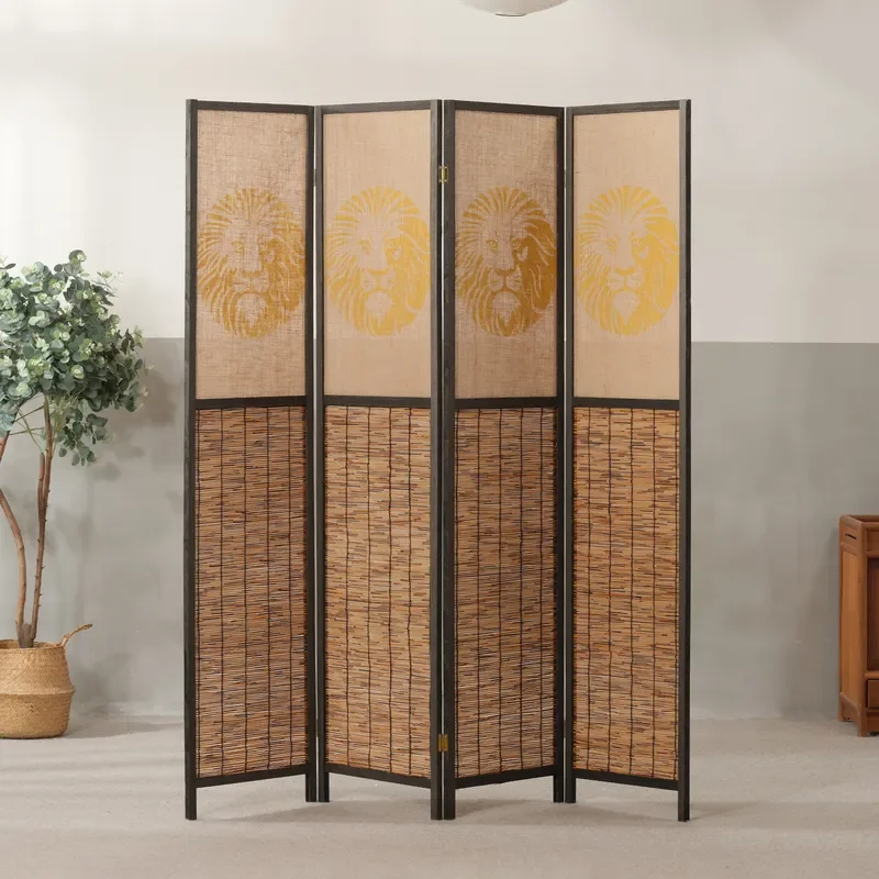 4 Panel Movable Folding Partition Wall Screen Modern Simple Rattan Weaving Paper for Office Home Entrance Hotel Decoration