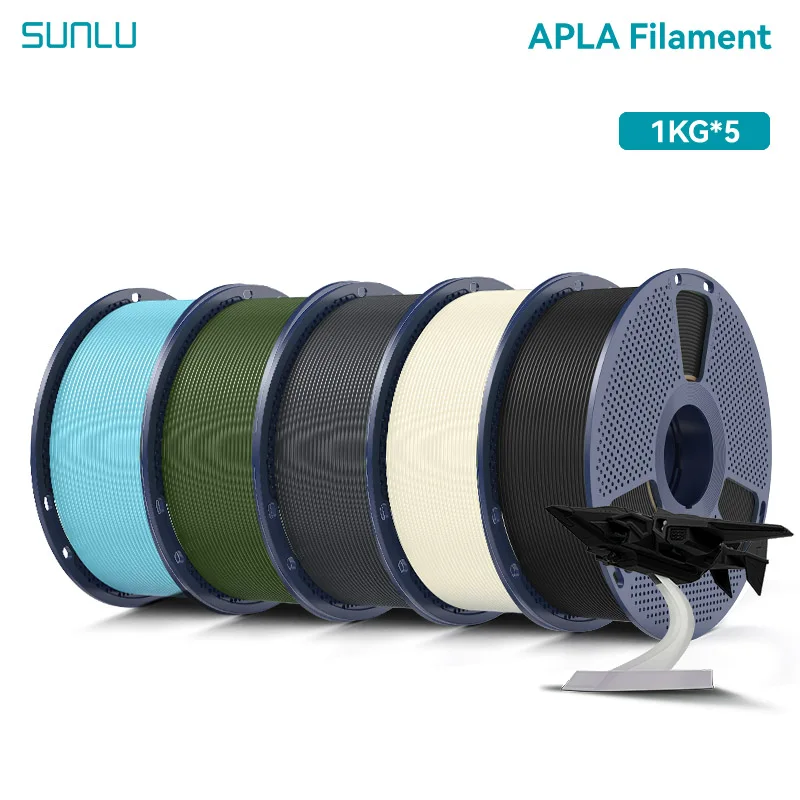Filament d'imprimante 3D SUNLU APLA 5KG 1.75mm 5 rouleaux, sans cordage, 100% sans bulles, finition mate, précision ± 0.02mm, 1KG/bobine