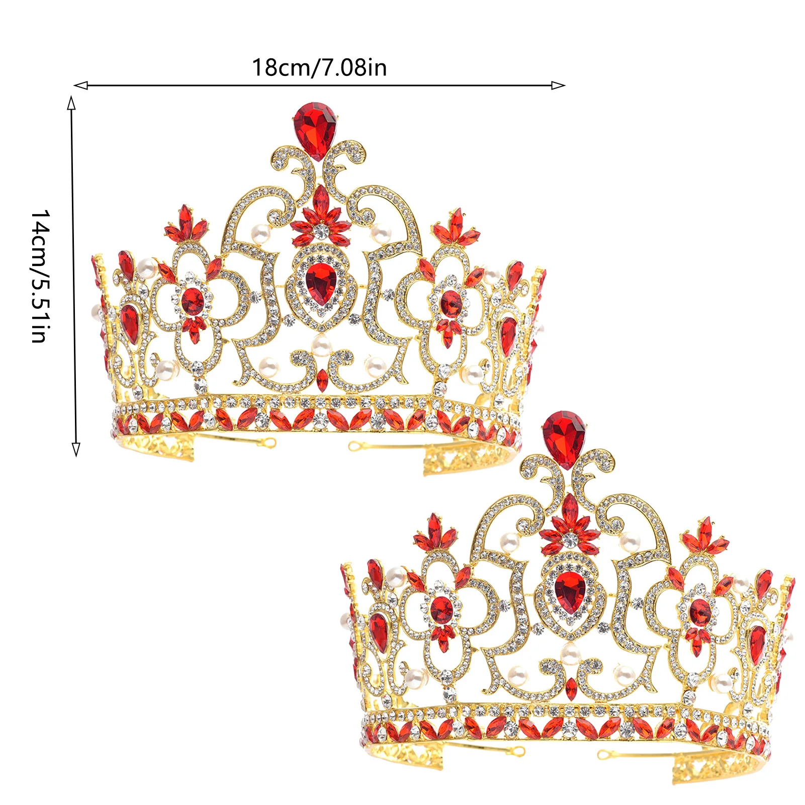 Red Alloy Rhinestone Crown Stage Performance 2 Pieces Set With Durable Electroplated Finish For Adults And Kids - view 6