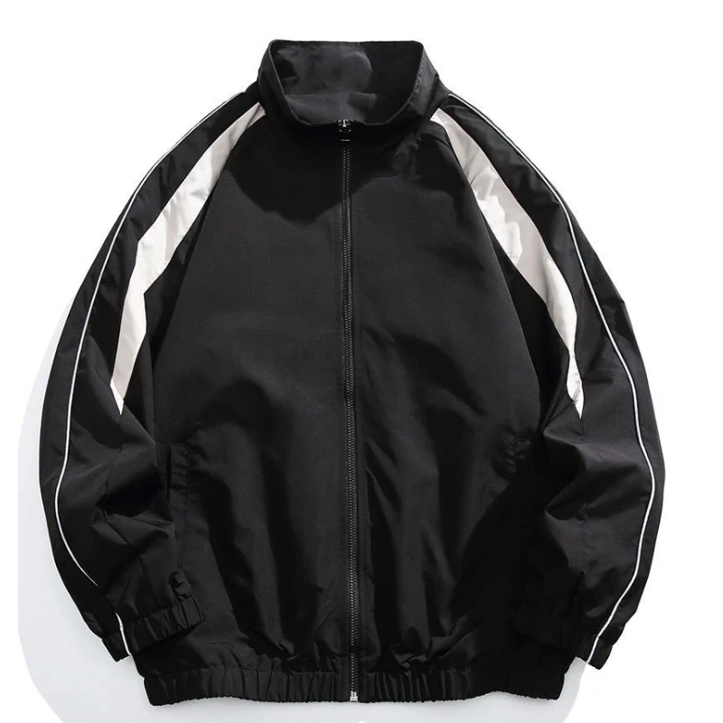 American Stand Collar Jacket Men's Spring and Autumn New Loose Striped Casual Top Sports Jacket