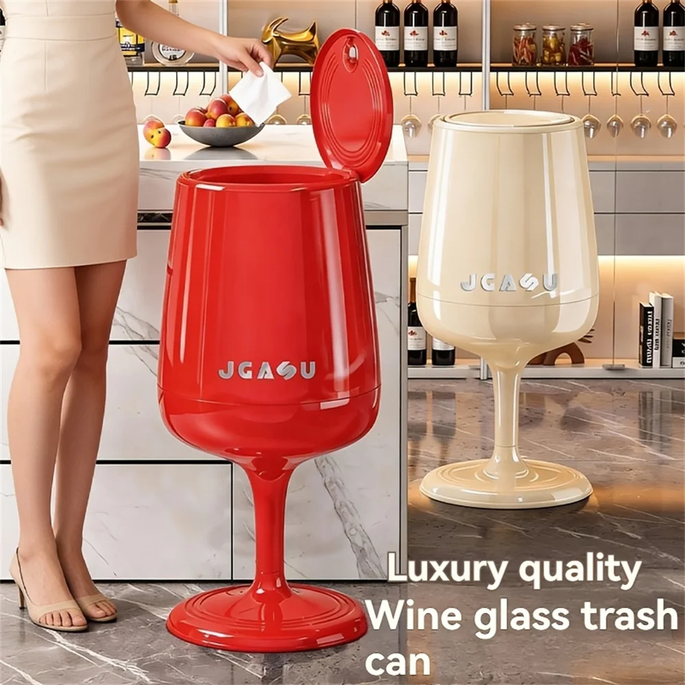 

2026 New Wine Shaped Trash Can Large Capacity, Press-Top, Dual Inner and Outer Drum for Living Room and Kitchen Decor
