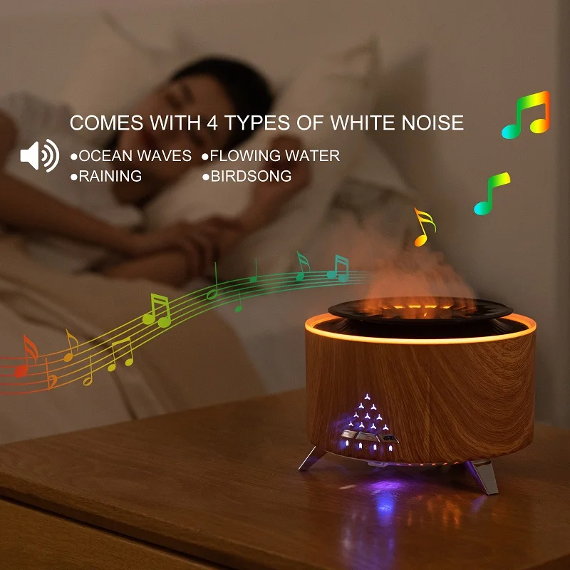 Multifunction Humidifier Diffuser Air Humidifier Essential Oil Diffuser Bluetooth Speakers Built-in White Noise with Flame Light