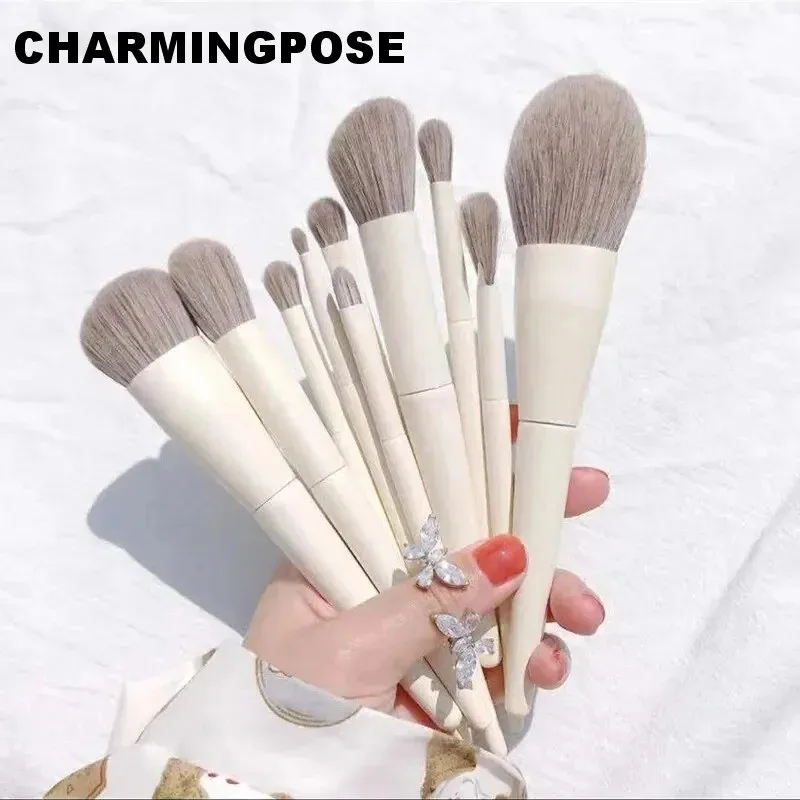 Set di pennelli per trucco da 10 pezzi: pennelli per correttore, fondotinta, fard, cipria in polvere, ombretto e evidenziatore |   Cosmetico vegano professionale