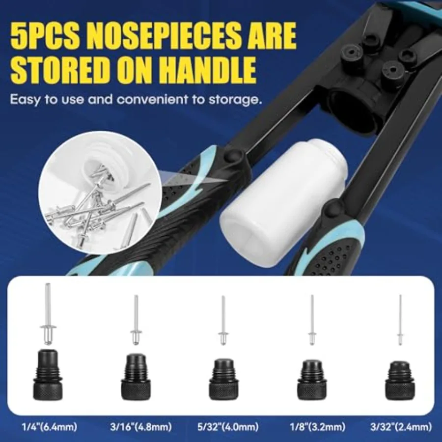 13 수동식 헤비듀티 리벳건 (리벳 100개, 노즈피스 5개 포함) 플라스틱, 금속, 알루미늄 튜브, 스톡, 거터 및 자동차용