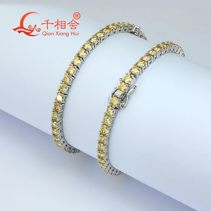 Natural Yellow Sapphire Tennis Bracelet 3mm S925 Sterling Silver Unisex Jewelry for  Perfect Gift for Anniversaries Parties