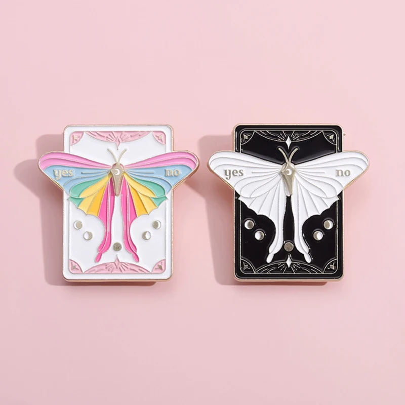 Creative Rainbow Moth Enamel Brooch Yes or No Moon Insect Butterfly Moth Tarot Metal Badge Punk Lapel Pins Jewelry Friend Gift