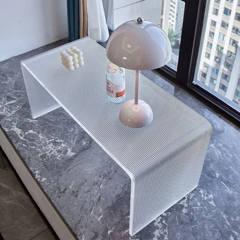 

Light luxury transparent living room small coffee table solid wood simple cream household bay window side table