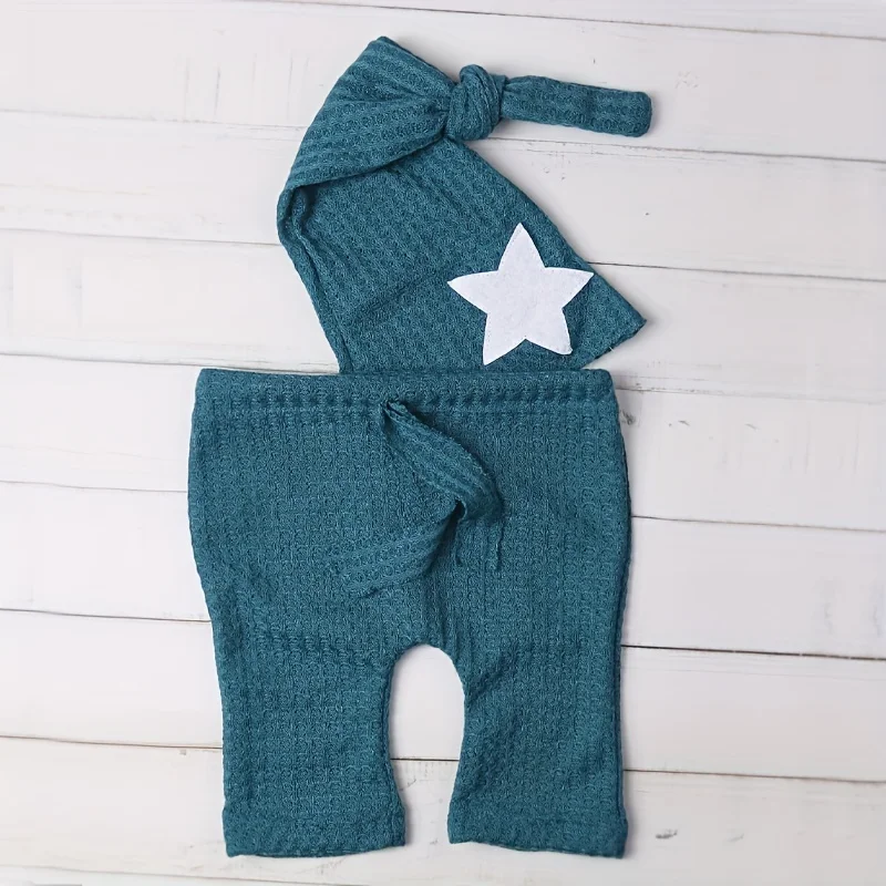 Ylsteed 2 Pieces Set Newborn Boy Photography Clothes Baby Star Patch Blue Pant with Tail Hat Set Photo Shooting Costume