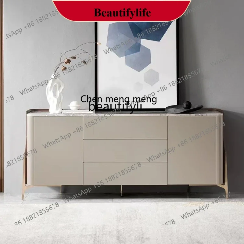 

D178 y Italian Affordable Luxury Style Entrance Cabinet Modern Minimalist Marble Top Rounded Edge Sideboard Cabinet Home Cabinet