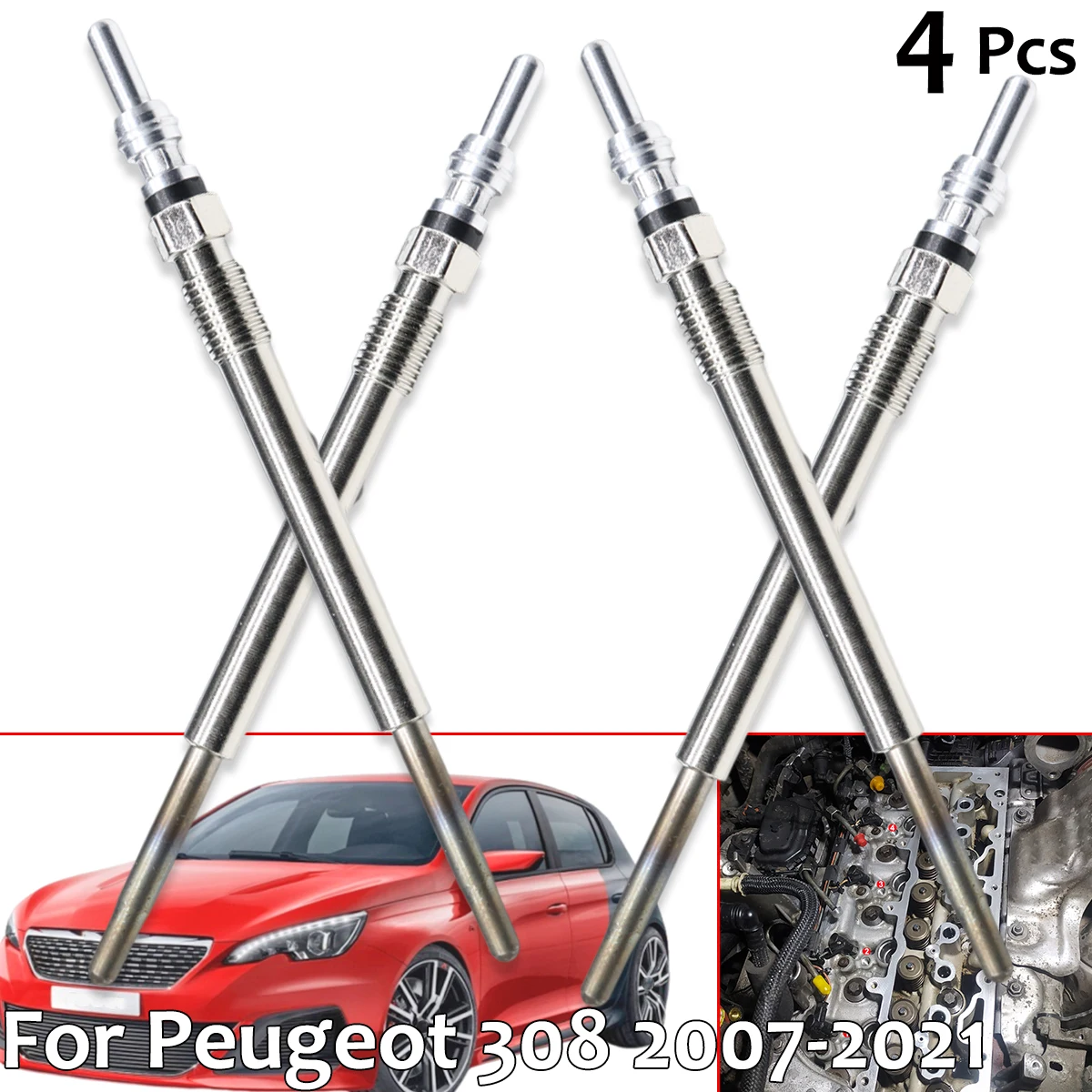 

4Pcs Diesel Heater Nickel Plating Glow Plugs 5V Automotive Parts 1612736680 For Peugeot 308 2007 2008 2009 2010-2021 1.6 2.0 HDi