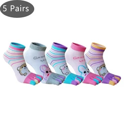 5 Pairs Toe Ankle Socks Women Girl Cute Cotton Striped Rabbit Bear Colorful Young Casual Fashion 5 Finger Happy Socks Invisible