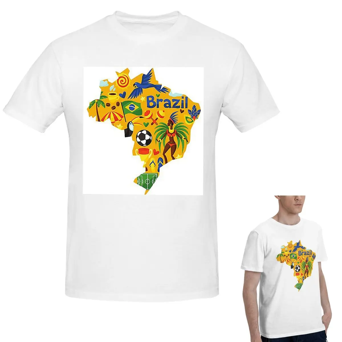 

100% Cotton Brazil Abstract Map T-Shirt Men's Funny Oversized T Shirt Men Crew Neck Summer Shirts Tops S-6XL