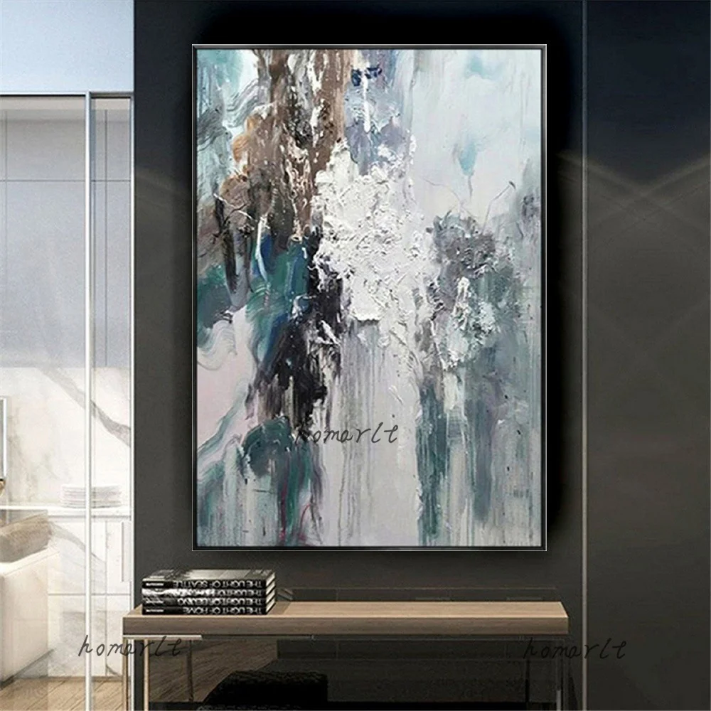 

Thick Texture Oil Painting Handmade Blue White Wall Art Pictures Modern Canvas Art Living Room Bedroom Decoration Wall Paintings