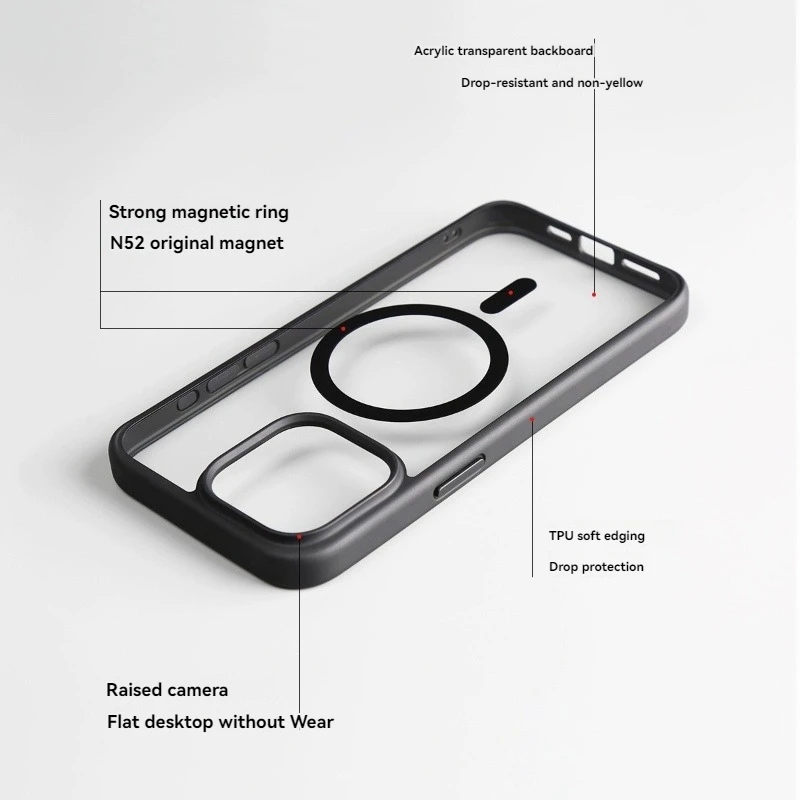 Natural Titanium Translucent Magsafe Wireless Charging case For iphone 15 14 13 12 11 Pro Max Plus Magnetic Ring Cover Luxury