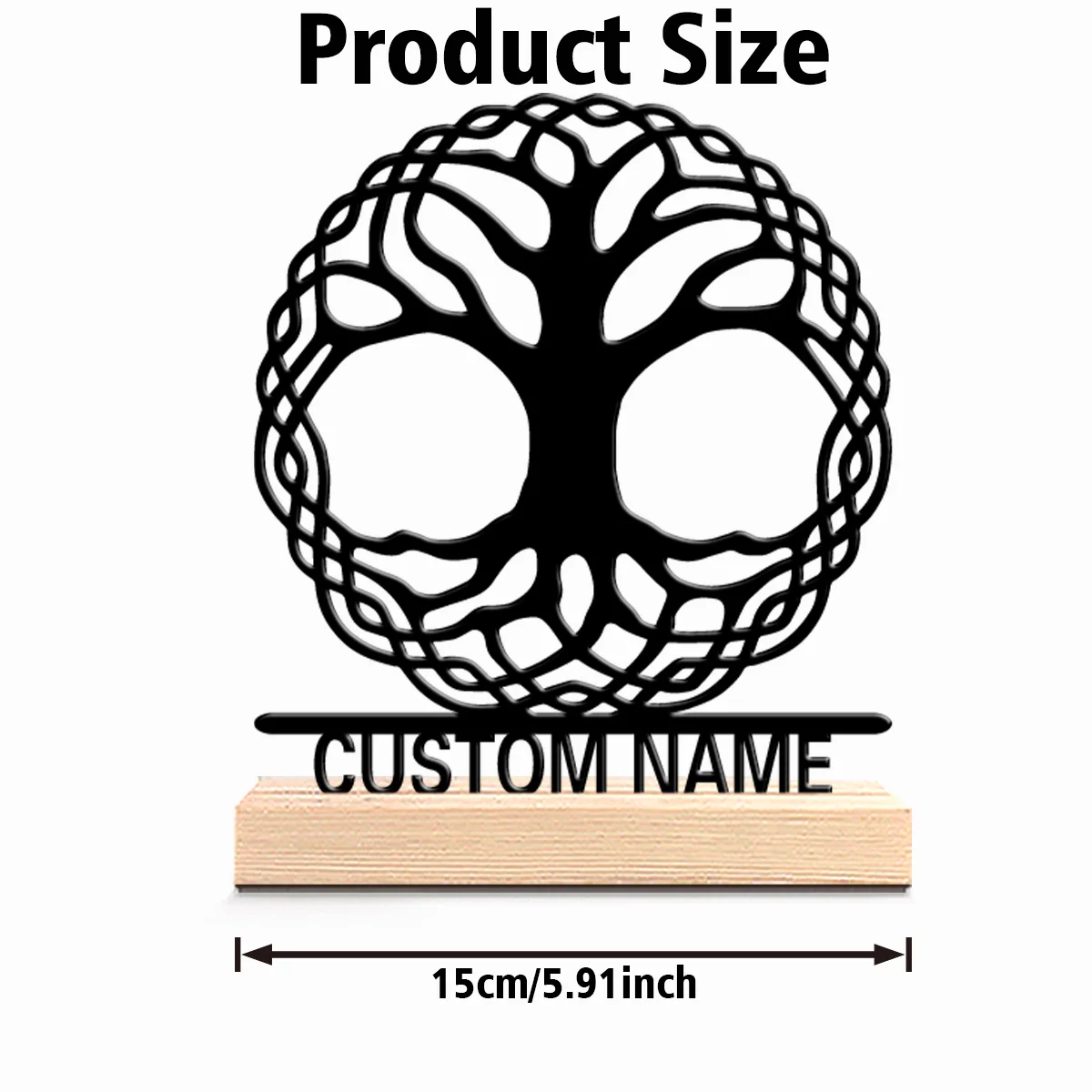1pc Cute Personalized Custom Tree of Life Metal Statues Handcrafted Tabletop Sculpture with Wooden Base Ideal for Home Office