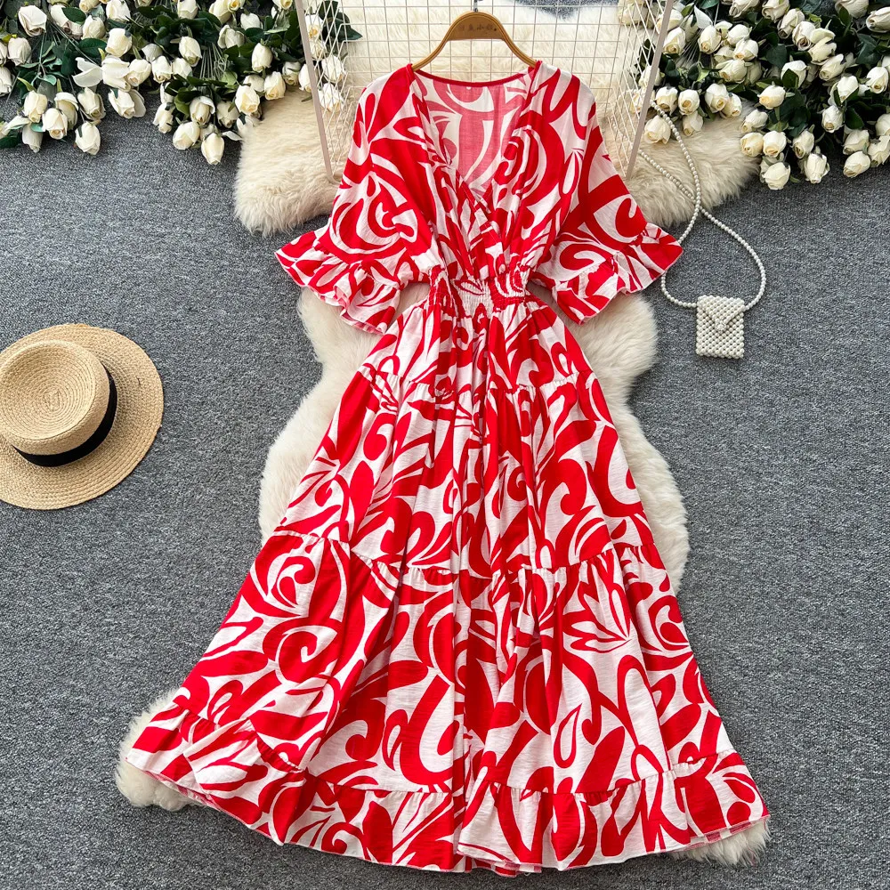 

Long Dress Women Dresses A Line Vestidos Y2k Streetwear V Neck Lantern Sleeve Hip Wrap Elegant Party Night Work Tight Waist