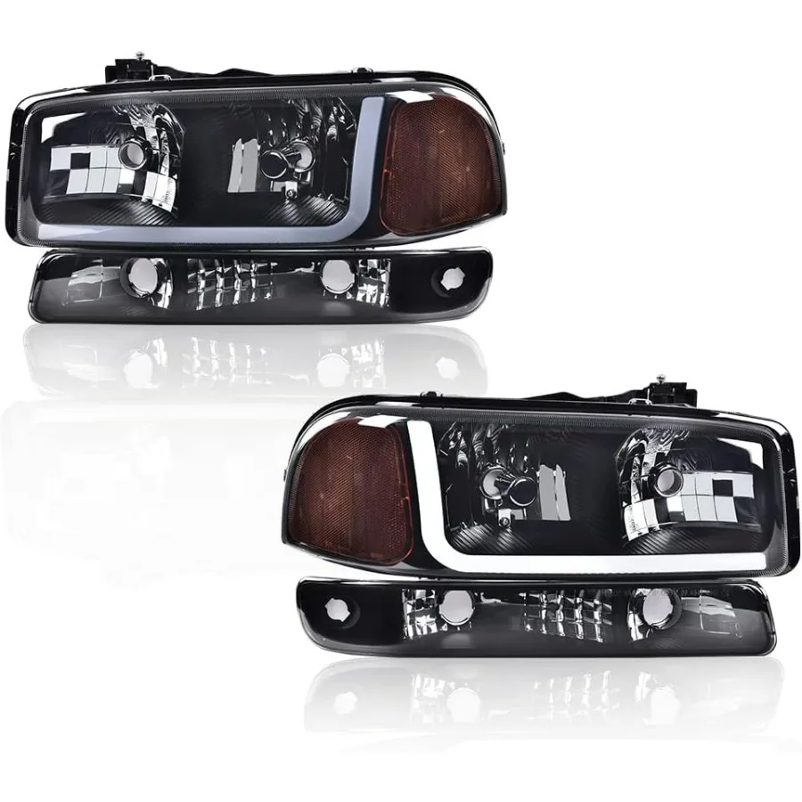 

Светодиодные фары DRL в сборе, передняя фара с бампером, сигнальные лампы, совместимые с Gmc Sierra 1500 1999-2007/GMC Yukon XL 1500 25