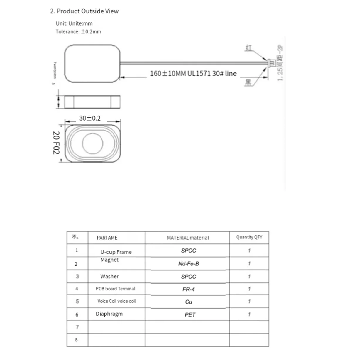 2030 4 Ohm 3W Cavidad de altavoz 4Ω CAJA de 3 vatios Altavoz de audio compatible con Bluetooth Altavoz de seguridad con terminal 1,25